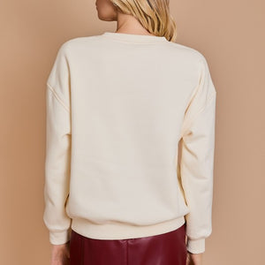 CREAM SEQUINS BOWS SWEATSHIRT