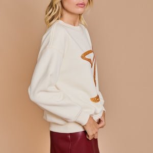 CREAM SEQUINS BOWS SWEATSHIRT