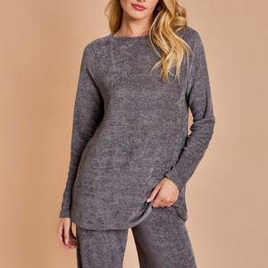 2PC SET, GRAY RAGLAN SIDE SLIT TOP AND DRAWSTRING PANTS