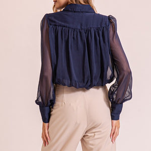 Navy Bubble hem chiffon blouse