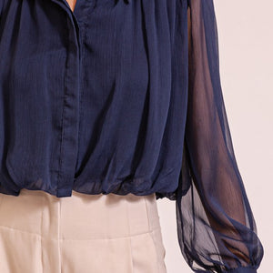 Navy Bubble hem chiffon blouse