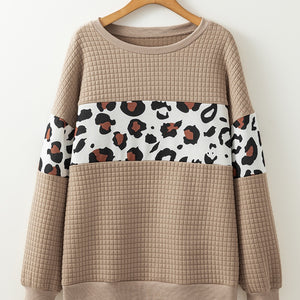 Leopard Quilted Patchwork Crew Neck Sweatshirt