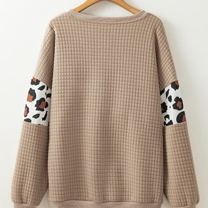 Leopard Quilted Patchwork Crew Neck Sweatshirt