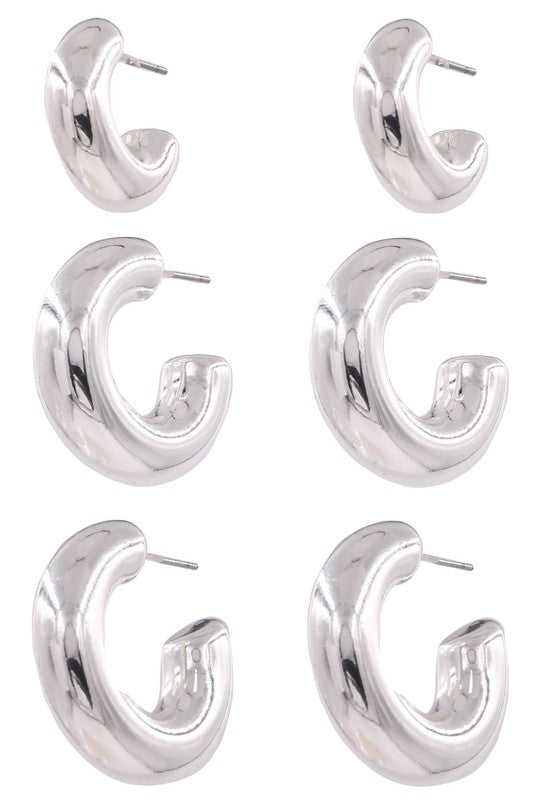 Metal Ring Hoop Earrings Set, Gold or Silver