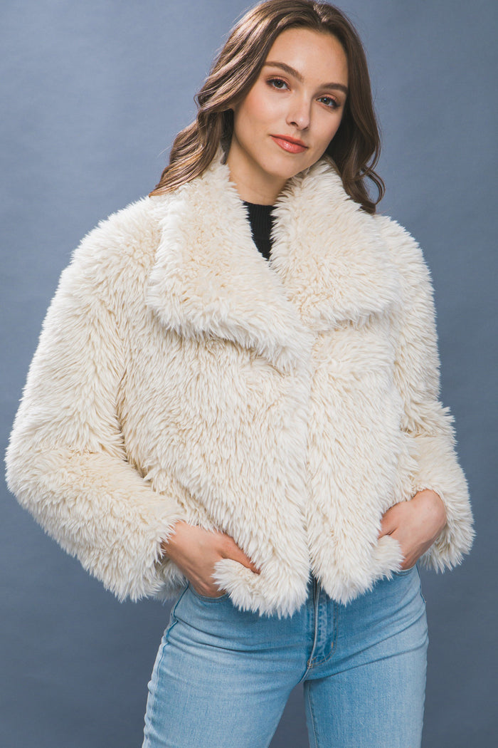 Ivory Mid Waist Faux Fur Coat