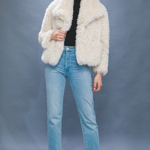 Ivory Mid Waist Faux Fur Coat