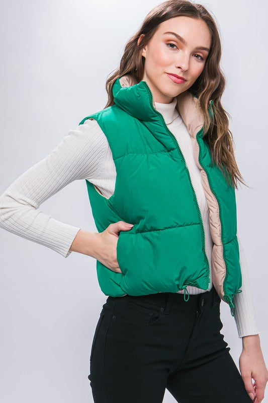 Green Woven Solid Reversible Vest