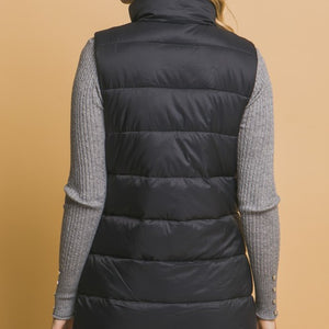 Black Sleeveless Longline Puffer Vest