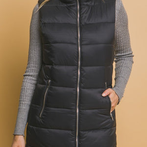 Black Sleeveless Longline Puffer Vest