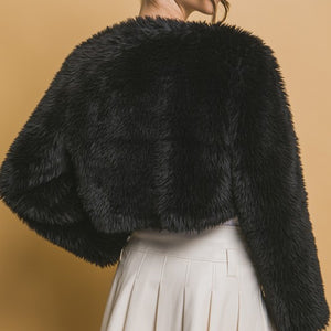 Black Crop Faux Fur Jacket