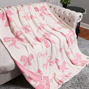 Mixed Ribbons Bow Reversible Throw Blanket