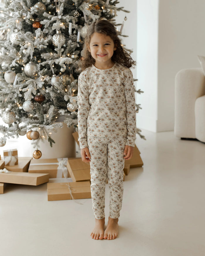 Organic Long Sleeve Pajama Set || Holiday Floral