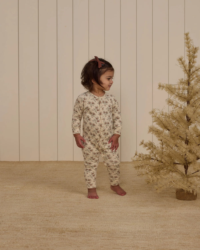 Organic Long John Pajamas || Holiday Floral