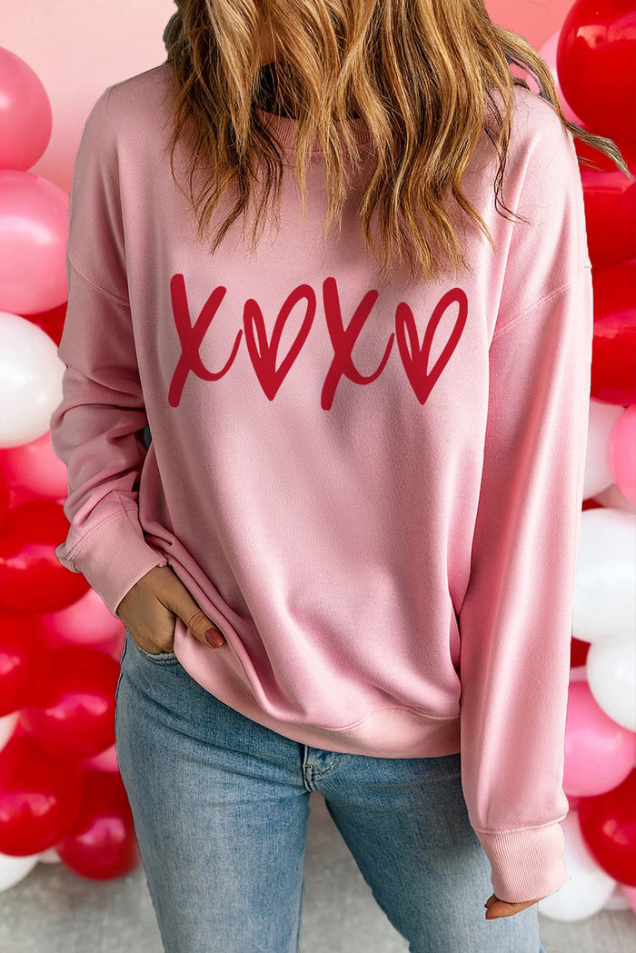 Heart XOXO Drop Shoulder Valentines Sweatshirt