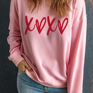 Heart XOXO Drop Shoulder Valentines Sweatshirt