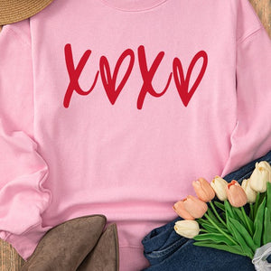 Heart XOXO Drop Shoulder Valentines Sweatshirt