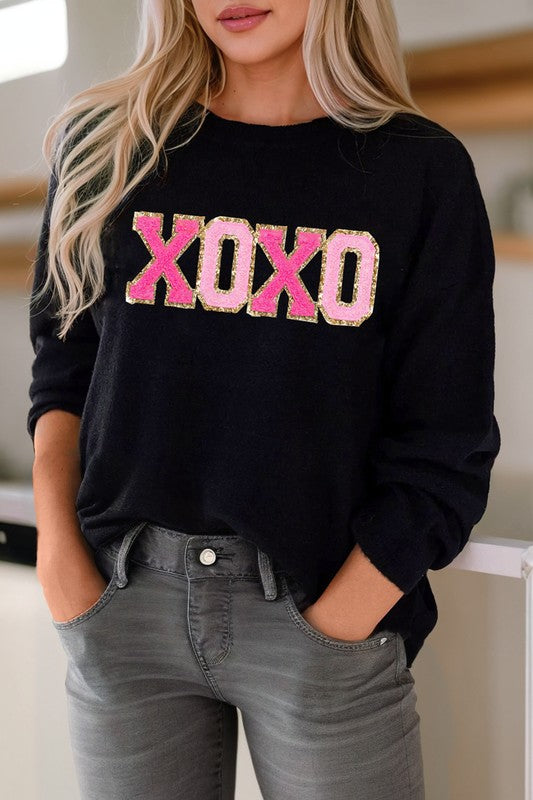 XOXO Glitter Print Sweater