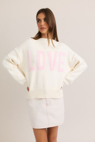 MOCK NECK CHUNKY 'LOVE' SWEATER