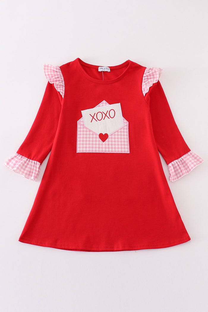 Girls Red valentine XOXO applique girl dress