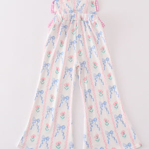 Floral bow girl jumpsuit