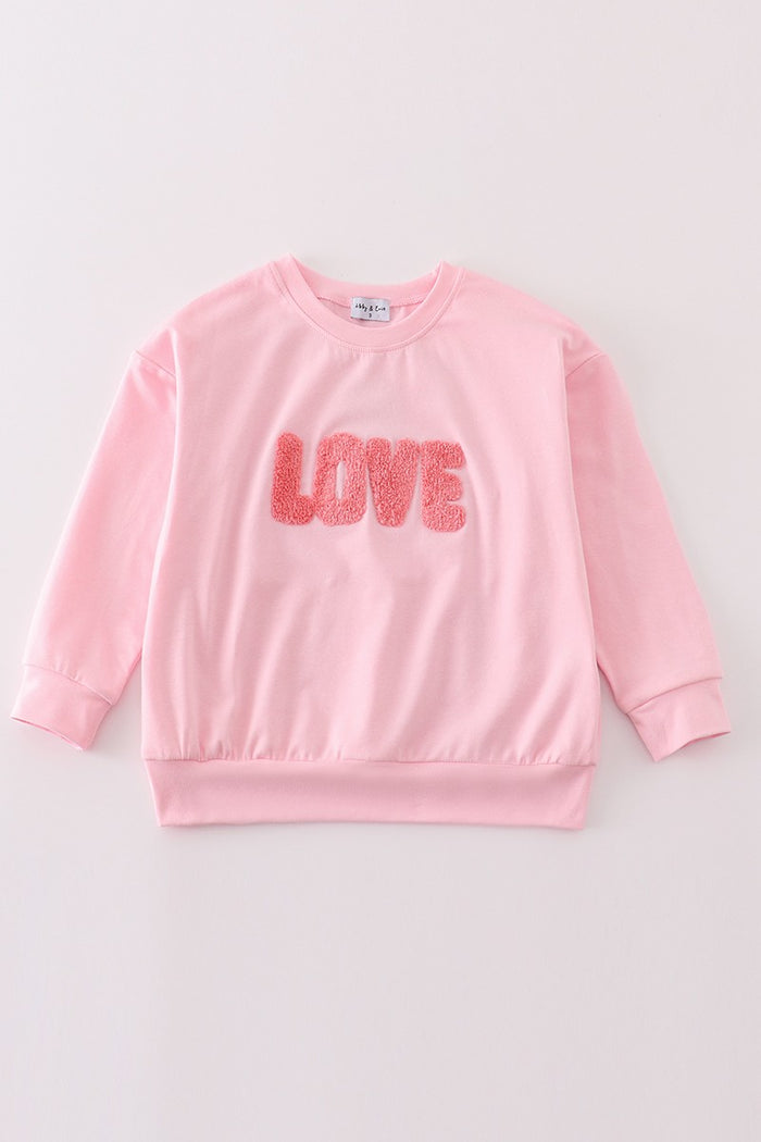 Pink valentine's day love french knot top