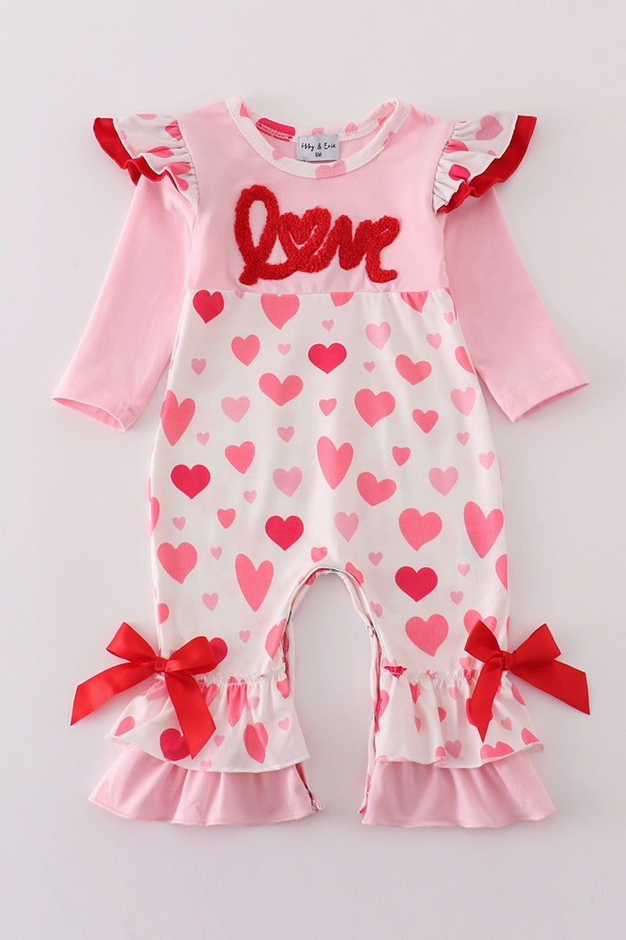 Pink love french knot girl romper