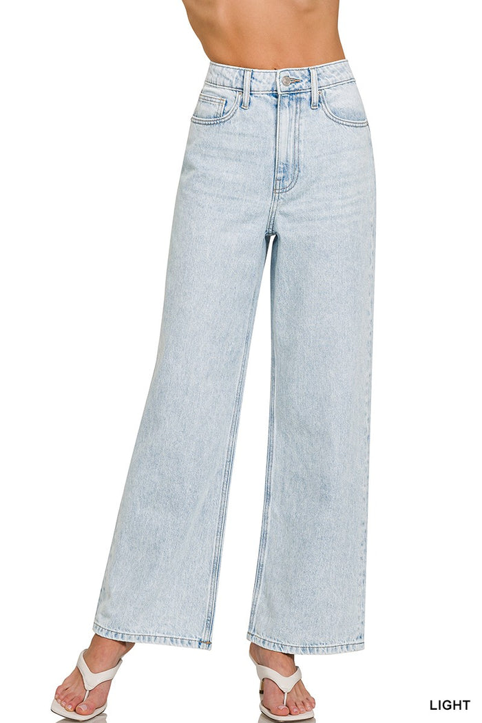 HIGH WAIST WIDE LEG STRAIGHT DENIM PANTS