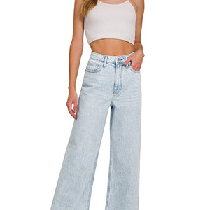 HIGH WAIST WIDE LEG STRAIGHT DENIM PANTS