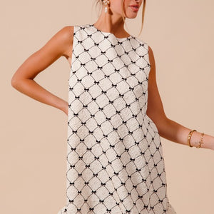 IVORY & BLACK BOW RIBBON DRESS