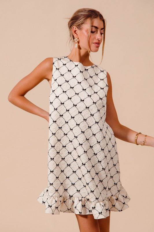 IVORY & BLACK BOW RIBBON DRESS
