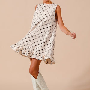 IVORY & BLACK BOW RIBBON DRESS