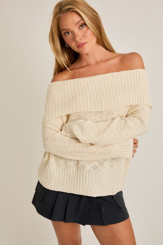 CREAM OFF SHOULDER SWEATER TOP
