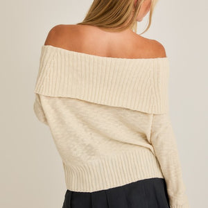 CREAM OFF SHOULDER SWEATER TOP