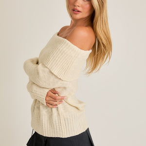CREAM OFF SHOULDER SWEATER TOP