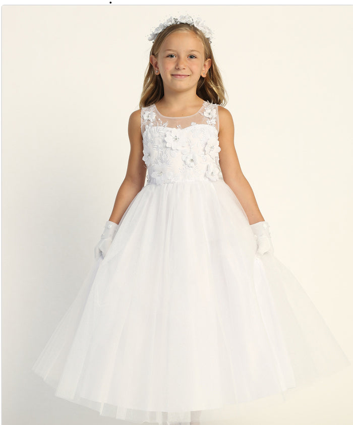 SP723 EMBROIDERED FIRST COMMUNION DRESS W 3D FLOWERS