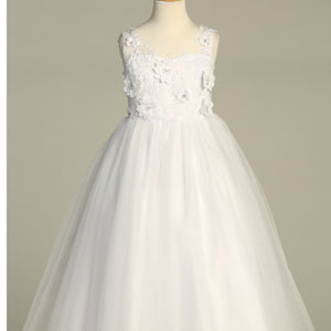 SP723 EMBROIDERED FIRST COMMUNION DRESS W 3D FLOWERS