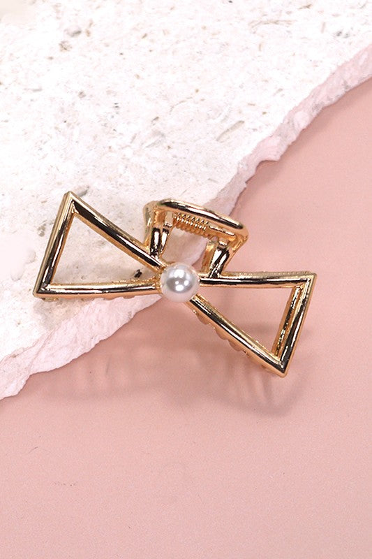 MINI GOLD RECTANGLE BOW HEART HAIR CLAW CLIPS