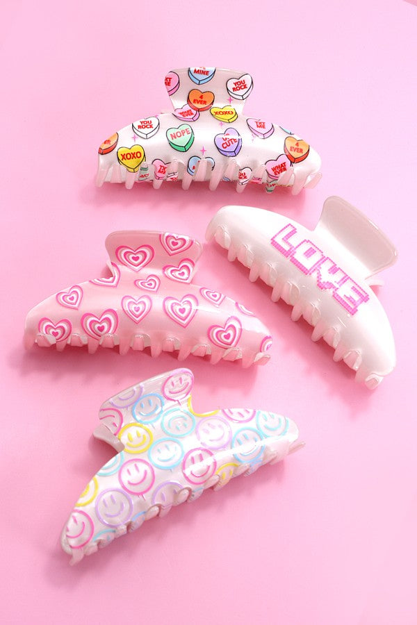 VALENTINE'S DAY LOVE HEART SMILEY HAIR CLAW CLIPS