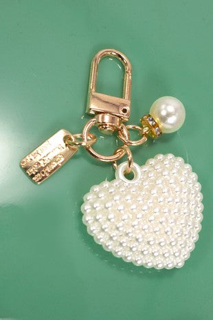 PUFFY PEARL HEART KEYCHAIN BAG CHARM