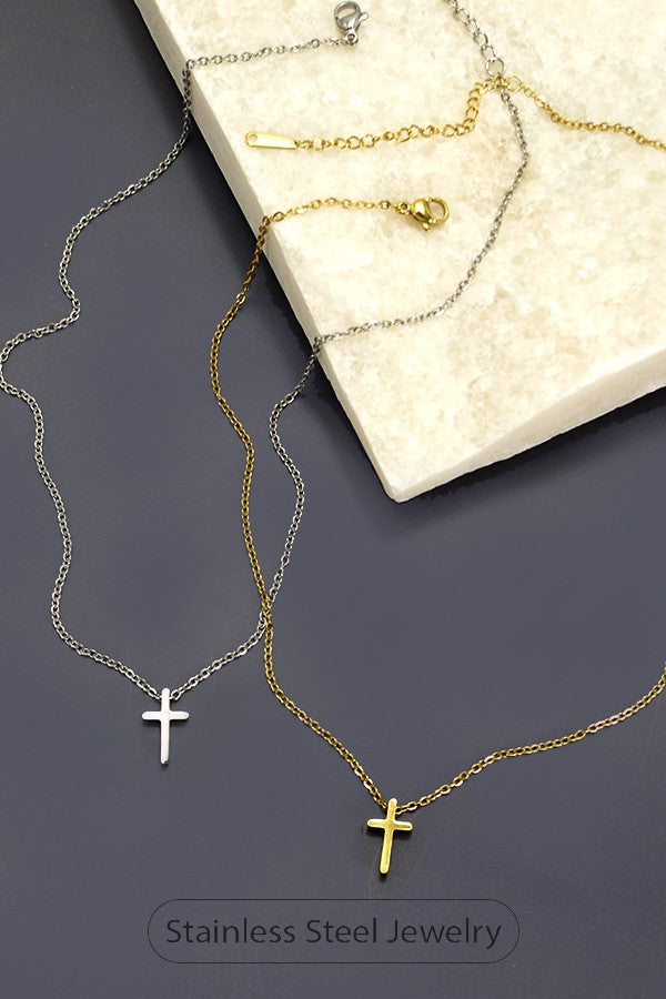 18K STAINLESS STEEL TARNISH FREE CROSS NECKLACE