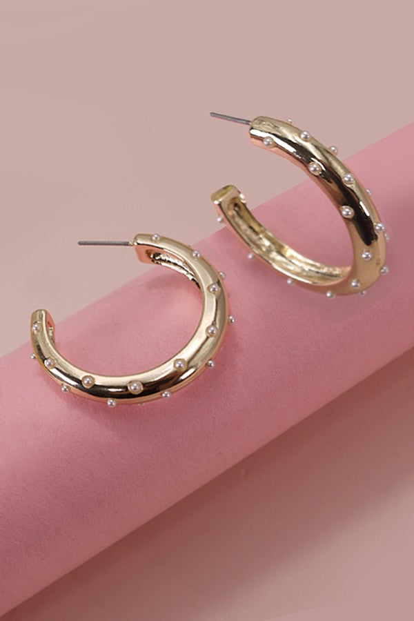 PEARL STUDDED HOOP EARRINGS