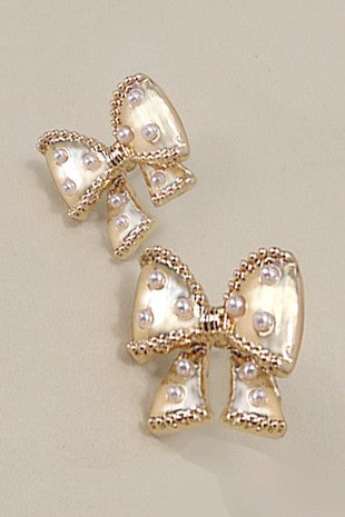 BOW PEARL STUD EARRINGS