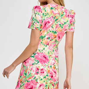 Floral spring mini short sleeve A-line dress