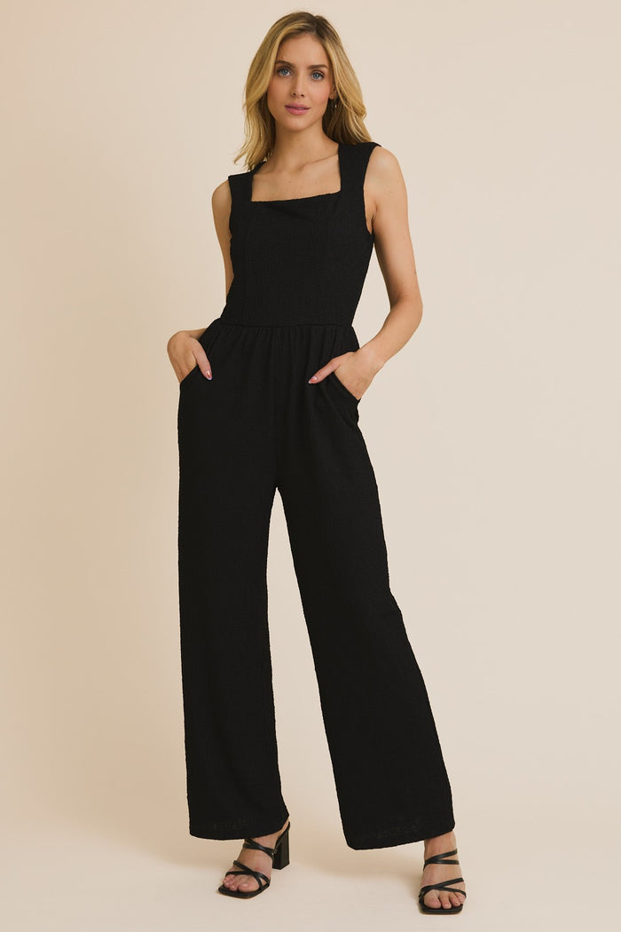 SQUARE NECK SLEEVELESS SIDE POCKET JUMPSUIT