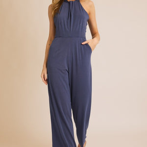 HALTER NECK SLEEVELESS POCKET JUMPSUIT