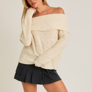 CREAM OFF SHOULDER SWEATER TOP