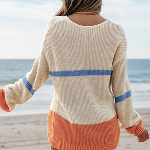 Beige Colorblock Striped Cozy Sweater