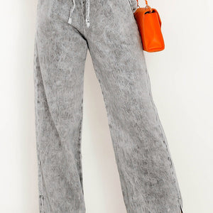 Grey Drawstring Wide Leg Jeans