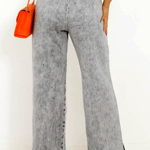 Grey Drawstring Wide Leg Jeans