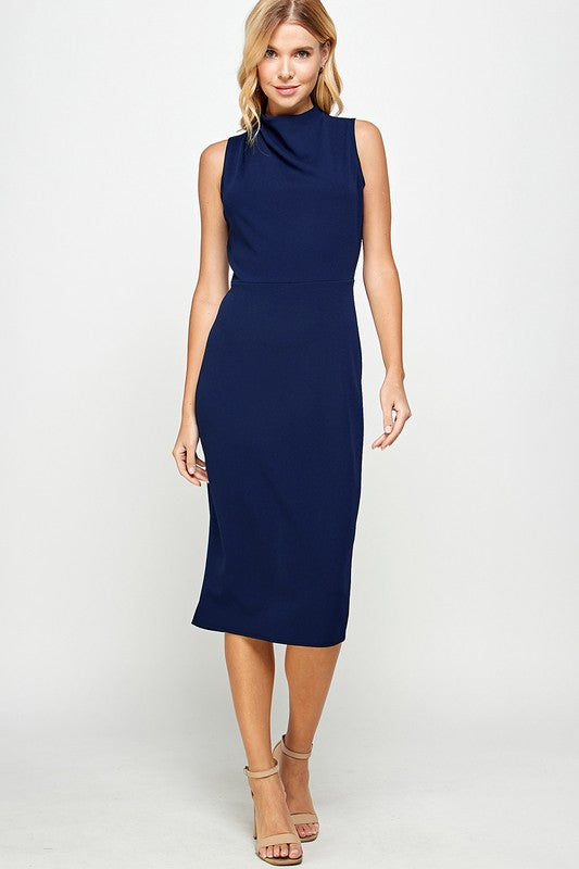 Navy tailored midi dress